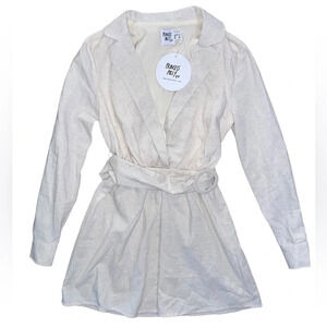 Princess Polly Turin Long Sleeve Belted Mini Dress Beige Size 2 Preppy Office